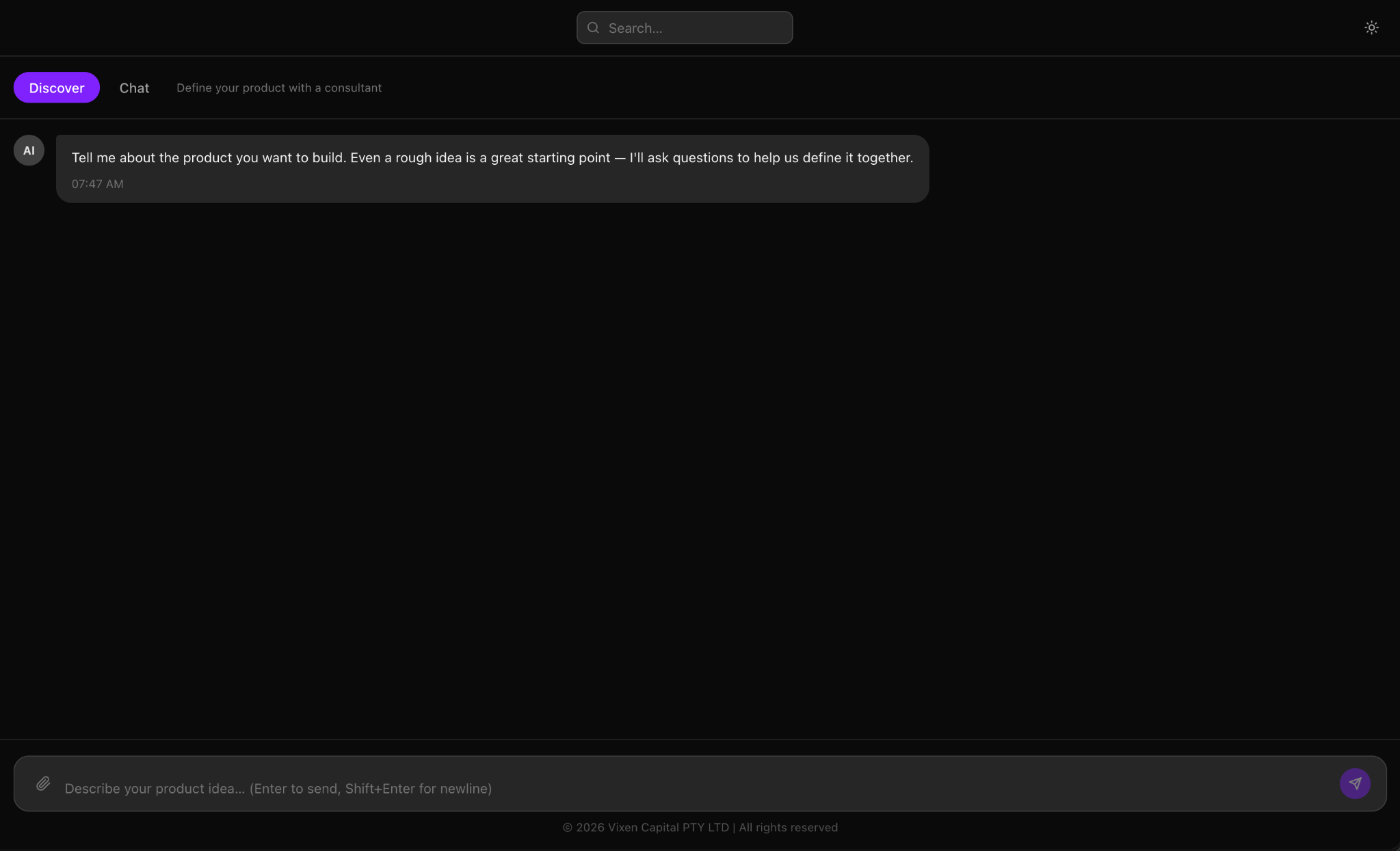 VixenWorks Discover: Start by describing the product you want to build in a guided product conversation