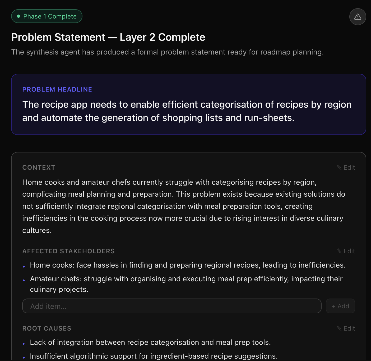 Structured problem definition view