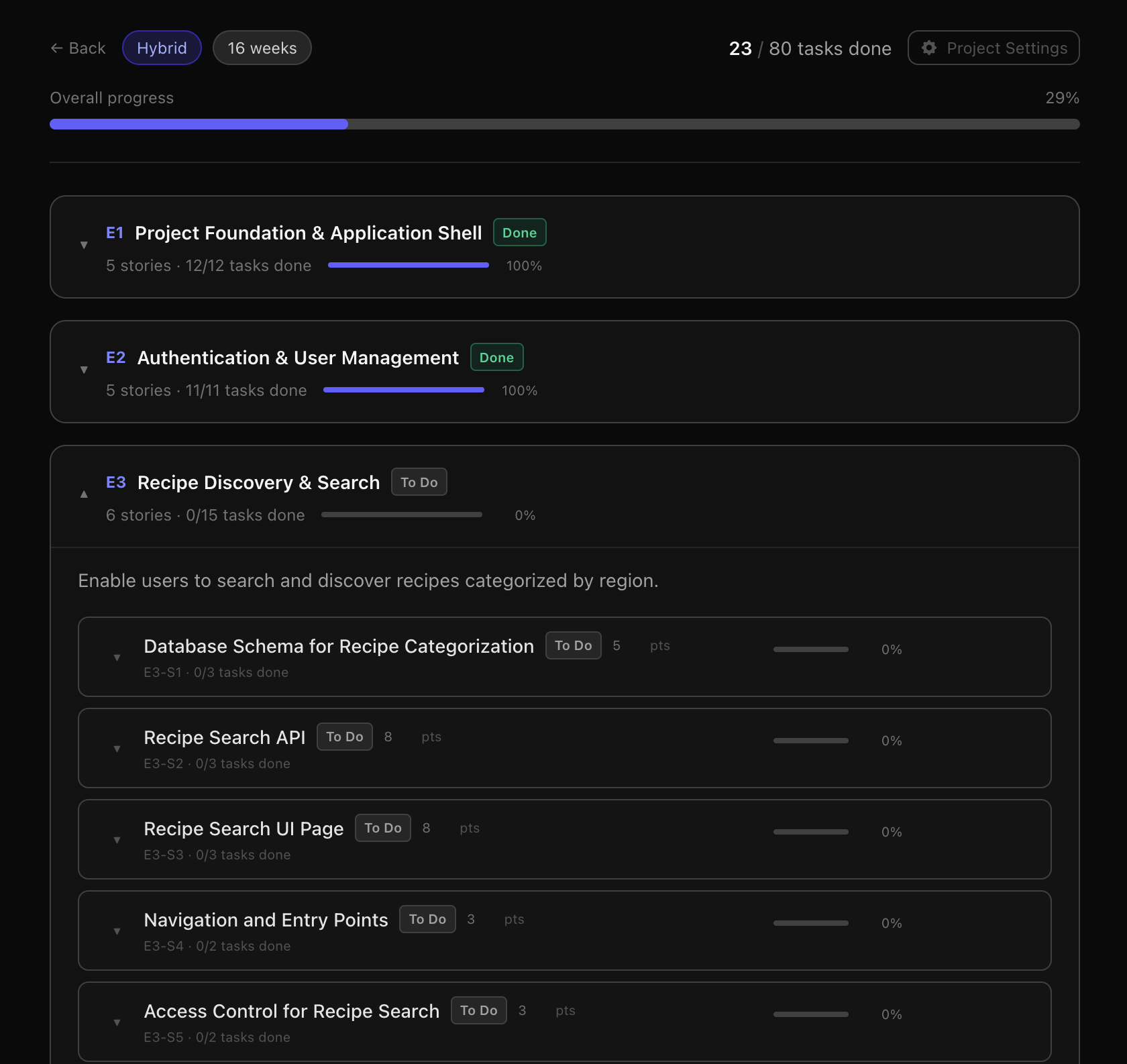 VixenWorks Build: epics, stories, tasks and delivery phases